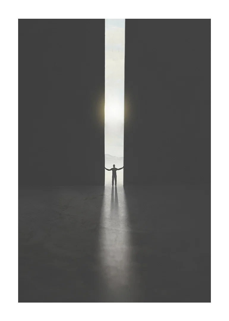 Silhouette of man opening dark doors to the light-12