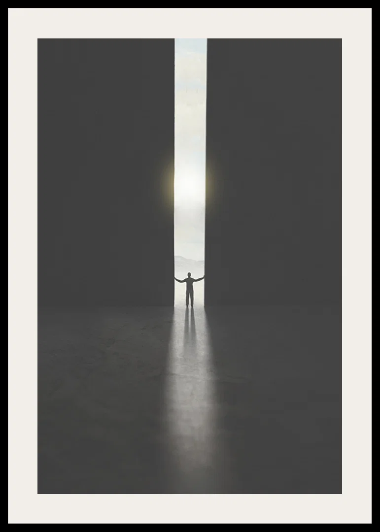 Silhouette of man opening dark doors to the light-12