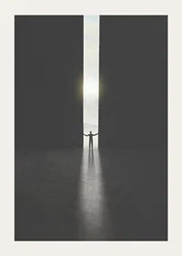 Silhouette of man opening dark doors to the light-3