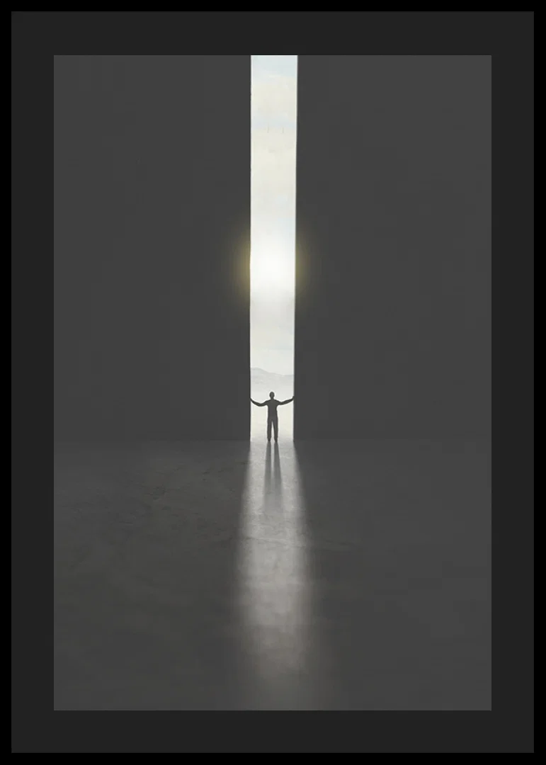 Silhouette of man opening dark doors to the light-12
