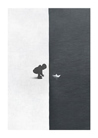 Ilustrēts bērna siluets uz melnbalta fona-1