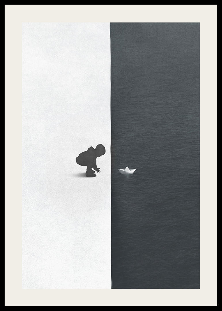 Illustrerad siluett av barn mot svart och vit bakgrund-12