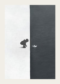 Illustrerad siluett av barn mot svart och vit bakgrund-3