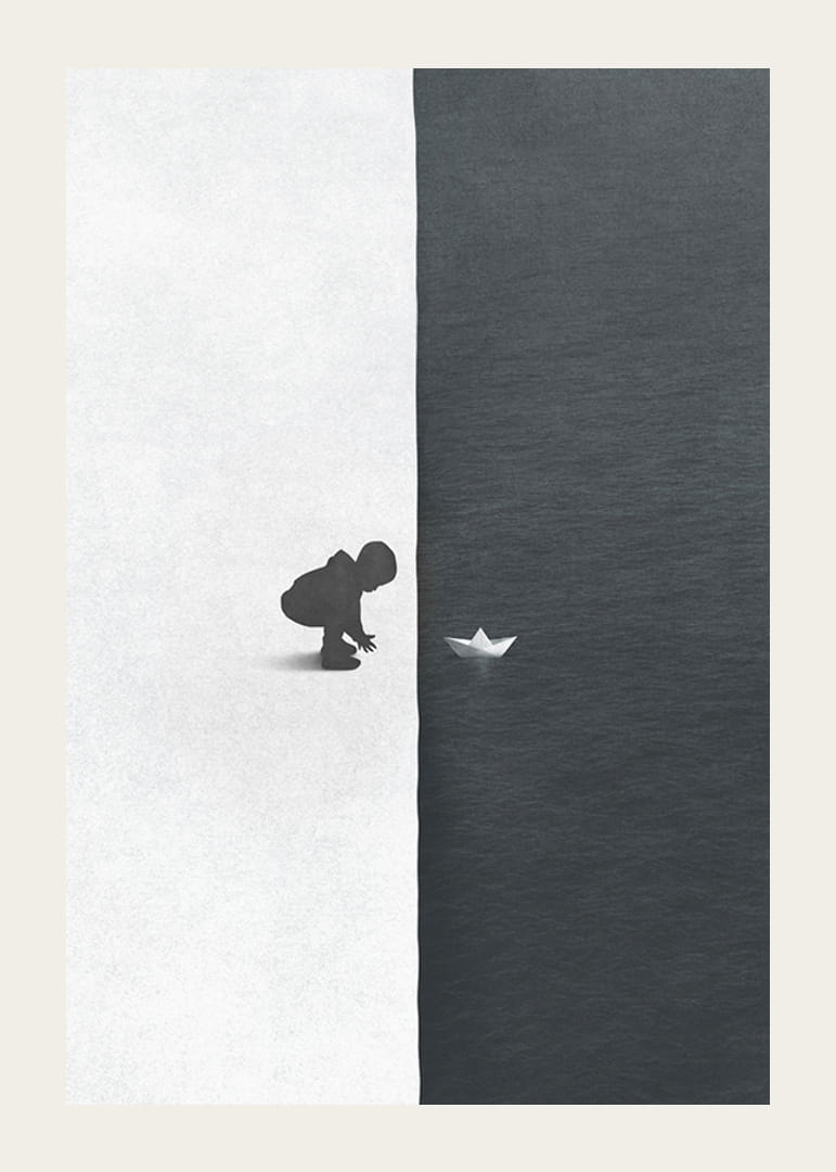 Illustrerad siluett av barn mot svart och vit bakgrund-12