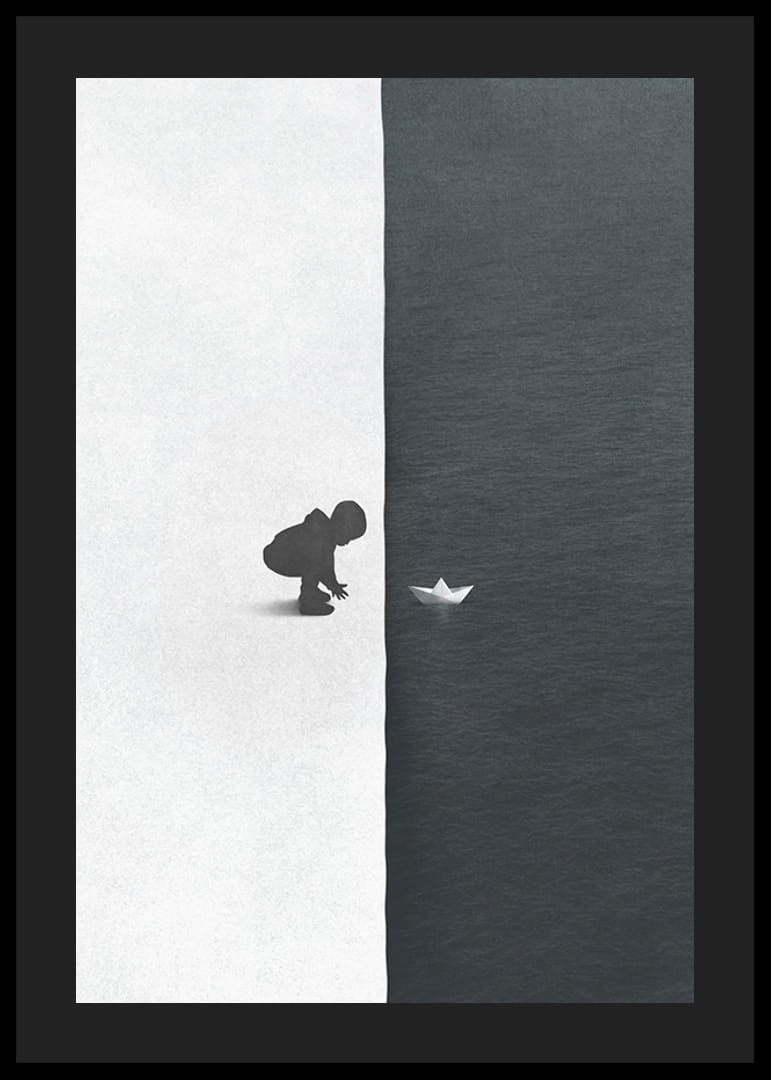 Illustrerad siluett av barn mot svart och vit bakgrund-12