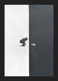 Illustrerad siluett av barn mot svart och vit bakgrund-5