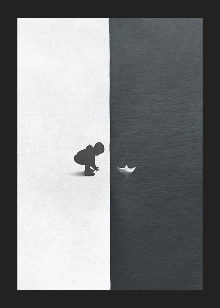 Illustrerad siluett av barn mot svart och vit bakgrund-12