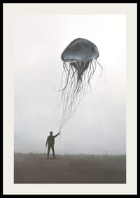 Siluetă de bărbat care ține o meduză plutitoare în ceață-2