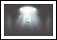Illustrated figure falls from light opening into dark room-0