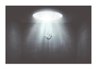 Illustrated figure falls from light opening into dark room-1