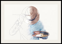 Surreale Illustration eines Mannes, der sein eigenes Gesicht bemalt-2