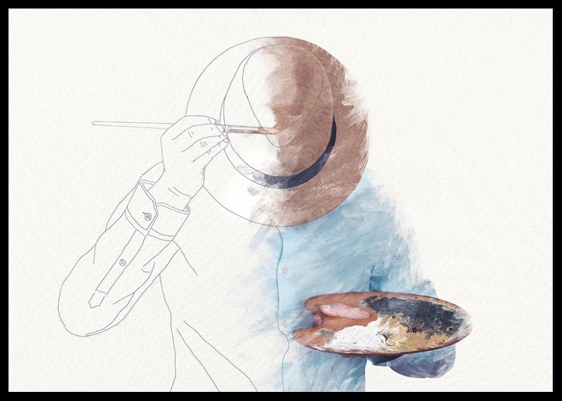 Surreale Illustration eines Mannes, der sein eigenes Gesicht bemalt-12