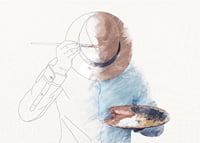 Surreale Illustration eines Mannes, der sein eigenes Gesicht bemalt-7