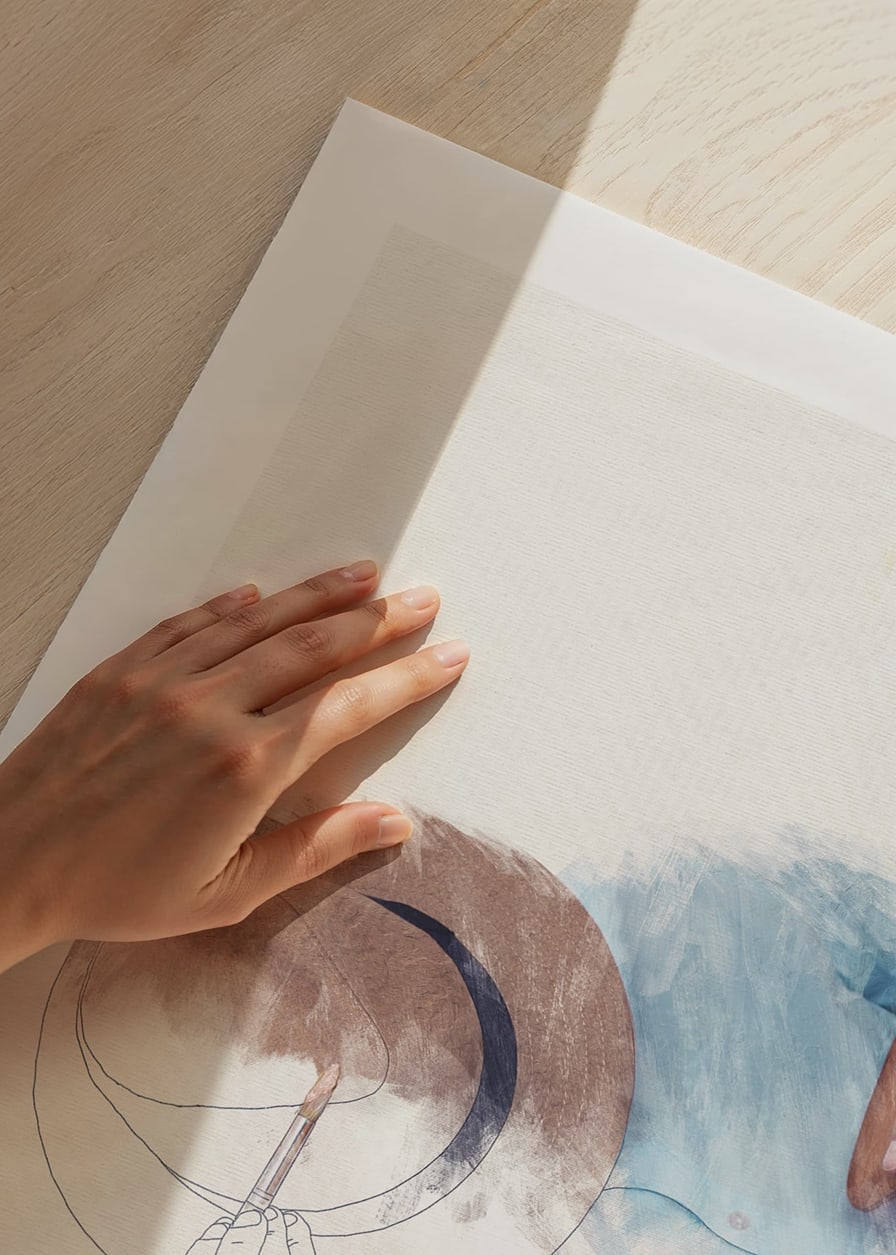 Surreale Illustration eines Mannes, der sein eigenes Gesicht bemalt-12