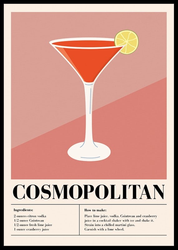 Cosmopolitan rojo ilustrado en copa de martini con rodaja de lima-12