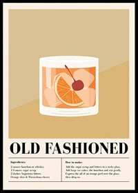 Grafisk illustration av old fashioned-drink med apelsin och körsbär-0