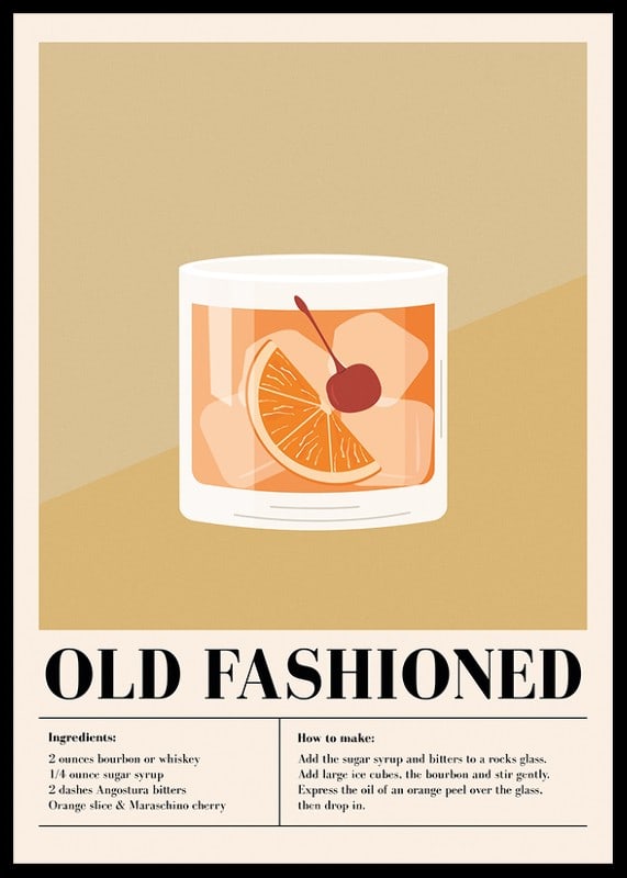 Grafisk illustration av old fashioned-drink med apelsin och körsbär-12