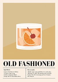 Grafisk illustration av old fashioned-drink med apelsin och körsbär-1