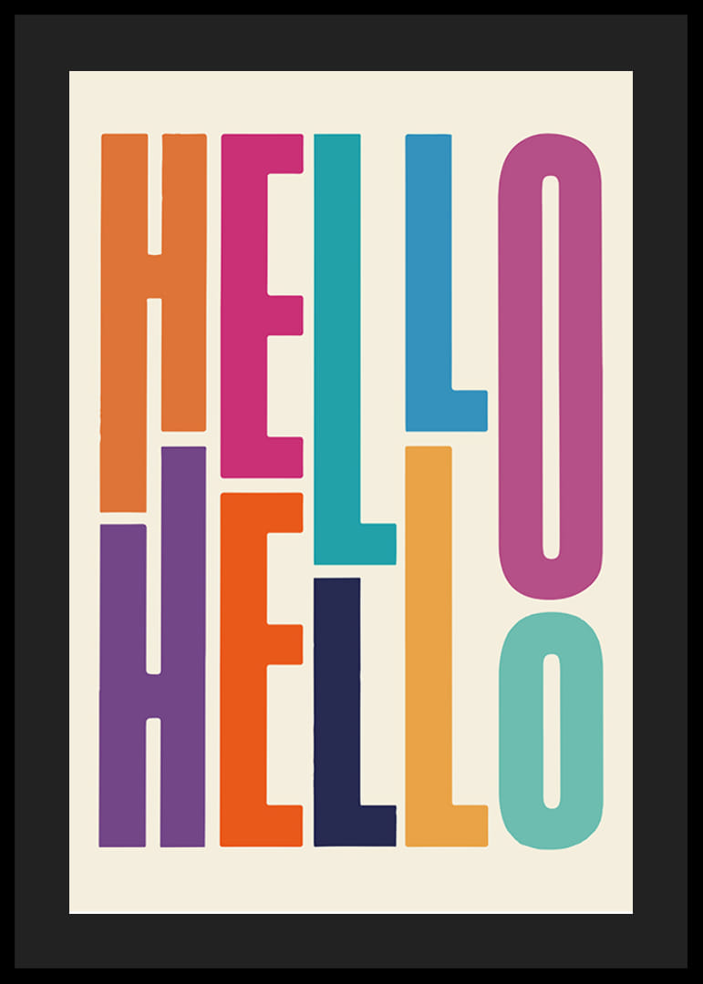 Färgglad textillustration med ordet HELLO i olika nyanser-12