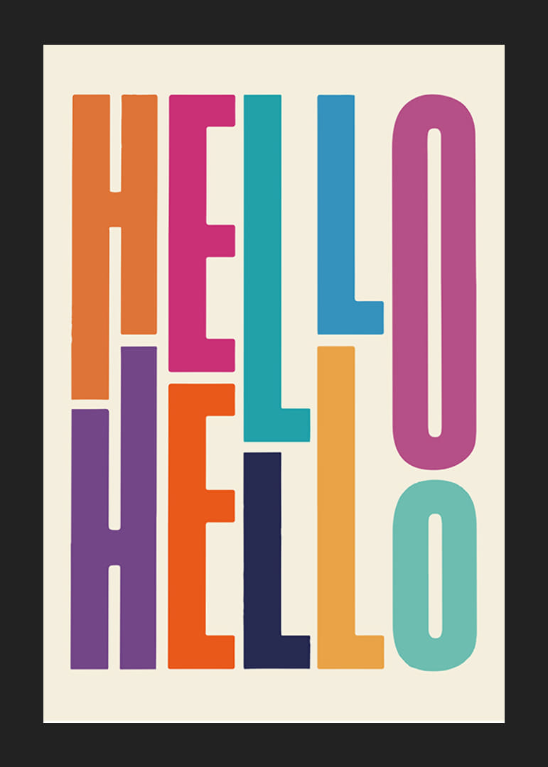 Färgglad textillustration med ordet HELLO i olika nyanser-12