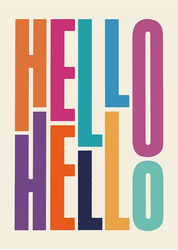 Colorful text illustration with the word HELLO in different shades-12