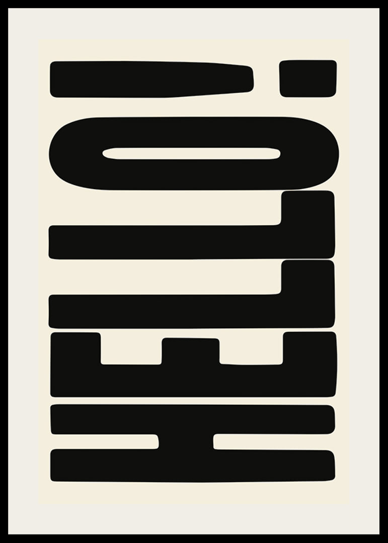 Graphic text illustration with black shapes on beige background-12
