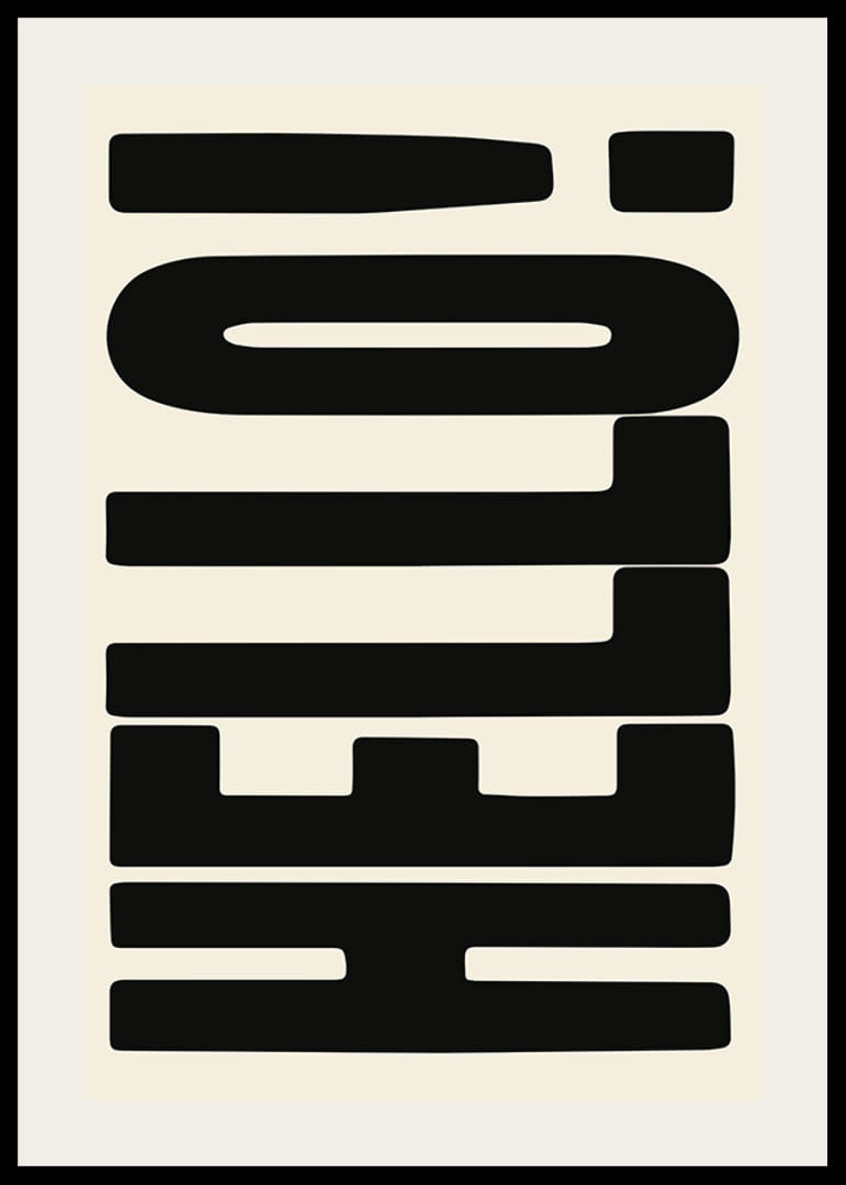 Graficzna ilustracja tekstowa z czarnymi kształtami na beżowym tle-12