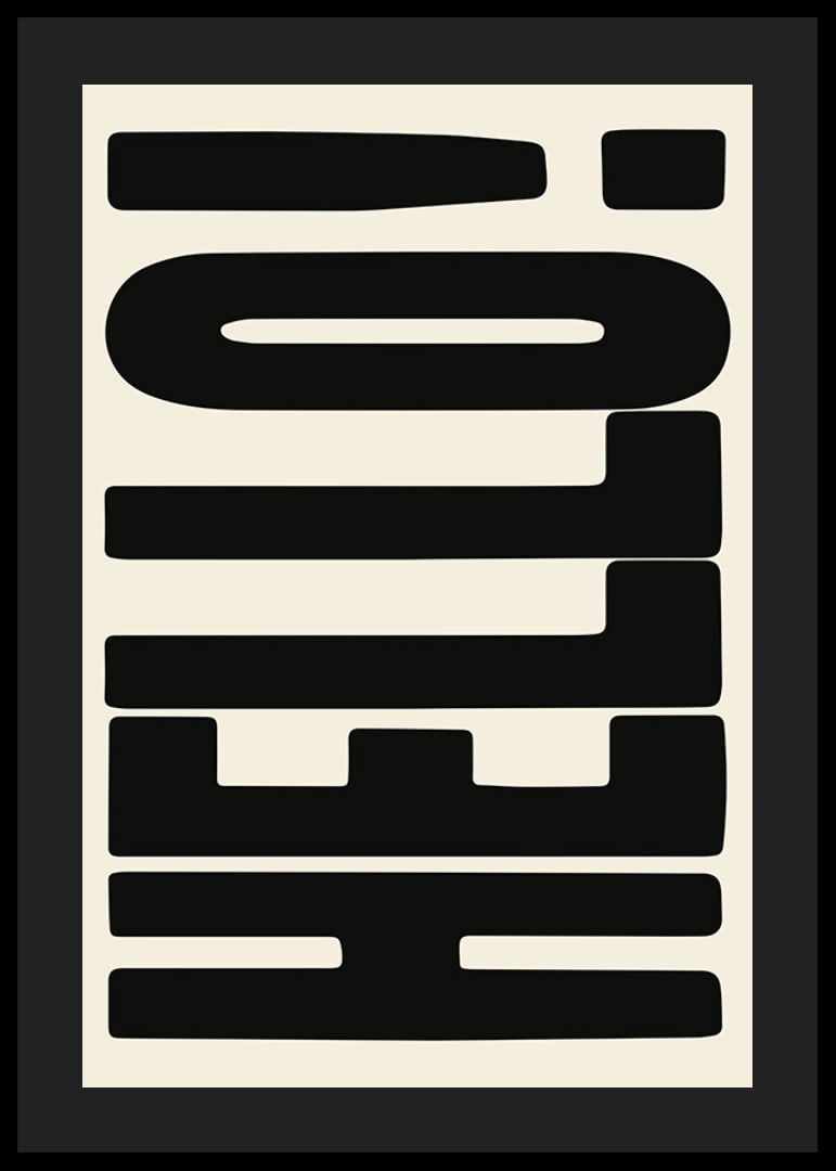 Graphic text illustration with black shapes on beige background-12