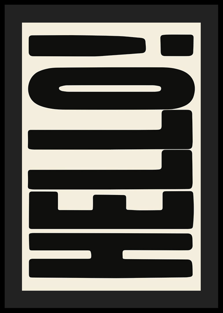 Graficzna ilustracja tekstowa z czarnymi kształtami na beżowym tle-12