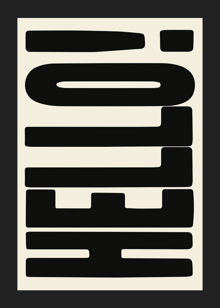 Graphic text illustration with black shapes on beige background-12