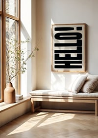 Graphic text illustration with black shapes on beige background-8