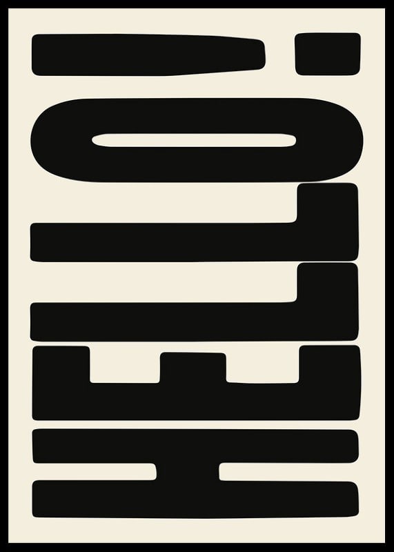 Graphic text illustration with black shapes on beige background-12