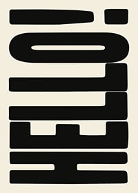 Graphic text illustration with black shapes on beige background-7