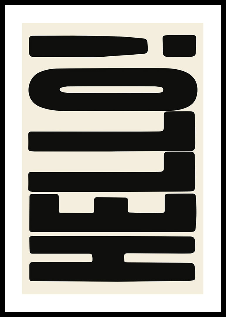 Graphic text illustration with black shapes on beige background-12