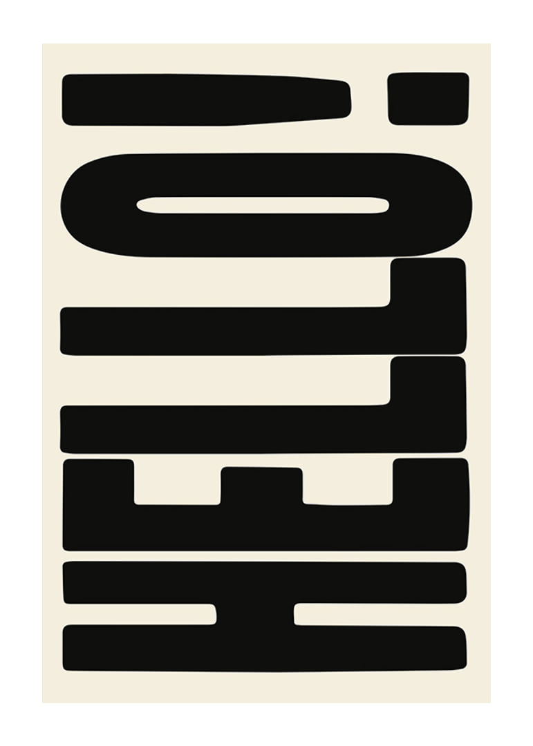 Graphic text illustration with black shapes on beige background-12