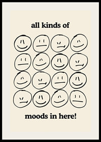 Graphic illustration of different facial expressions in black on beige-2