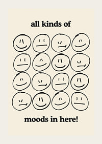 Graphic illustration of different facial expressions in black on beige-3