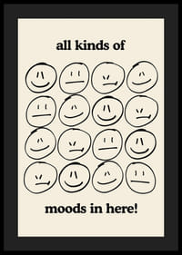 Illustrazione grafica di diverse espressioni facciali in nero su beige-4