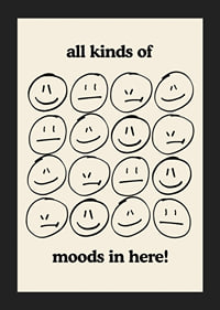 Graphic illustration of different facial expressions in black on beige-5