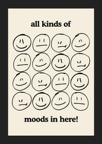 Illustrazione grafica di diverse espressioni facciali in nero su beige-5