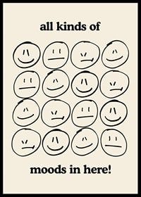 Graphic illustration of different facial expressions in black on beige-6