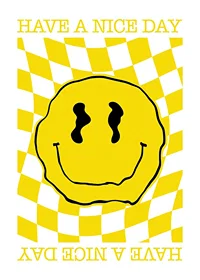Yellow smiley with wavy outline on checkered yellow and white background-1