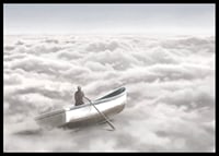 Illustration of person in rowboat above cloud cover-6