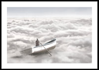 Illustration of person in rowboat above cloud cover-0
