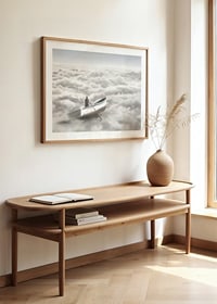 Illustration of person in rowboat above cloud cover-8