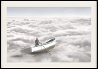 Illusztráció egy személyről egy evezős csónakban a felhőtakaró felett-2