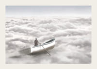 Illusztráció egy személyről egy evezős csónakban a felhőtakaró felett-3