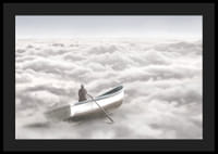 Illusztráció egy személyről egy evezős csónakban a felhőtakaró felett-4