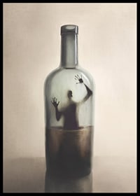 Surreal illustration of human figure trapped in bottle-6