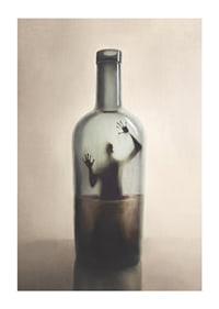 Surreal illustration of human figure trapped in bottle-1